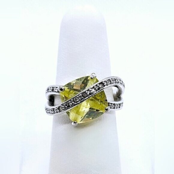 Yellow Simulant Sapphire Cable Silver Tone Fashion Ring - Picture 6 of 11